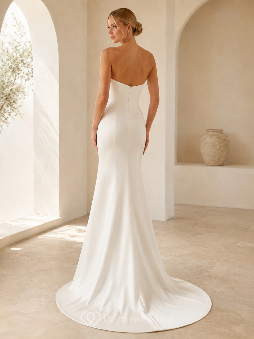 Brautkleid aus Stretch-Satin, ärmellos, mit Schleppe view 2