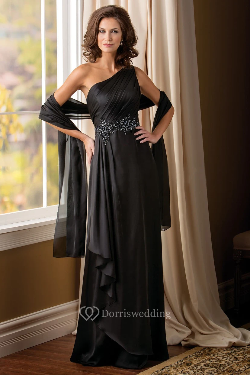 One-Shoulder Long Mother Of The Bride Dress With Ruffles And Beadings