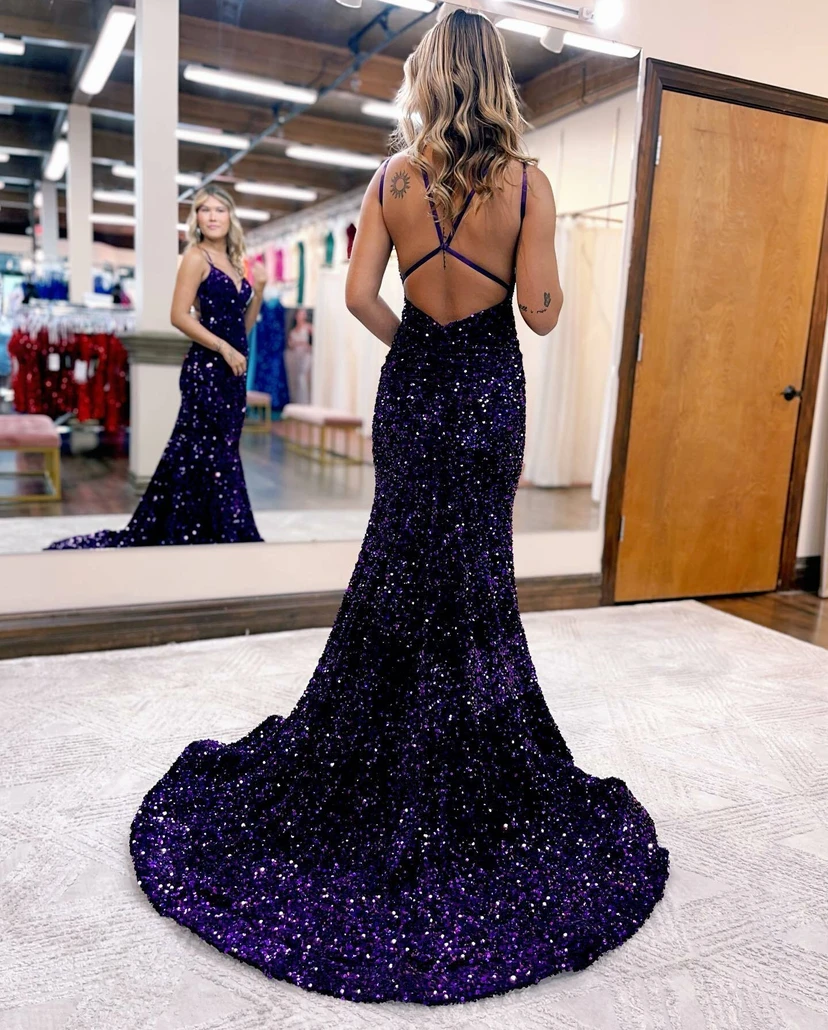 Baby Blue Sequin Mermaid Gown view 6