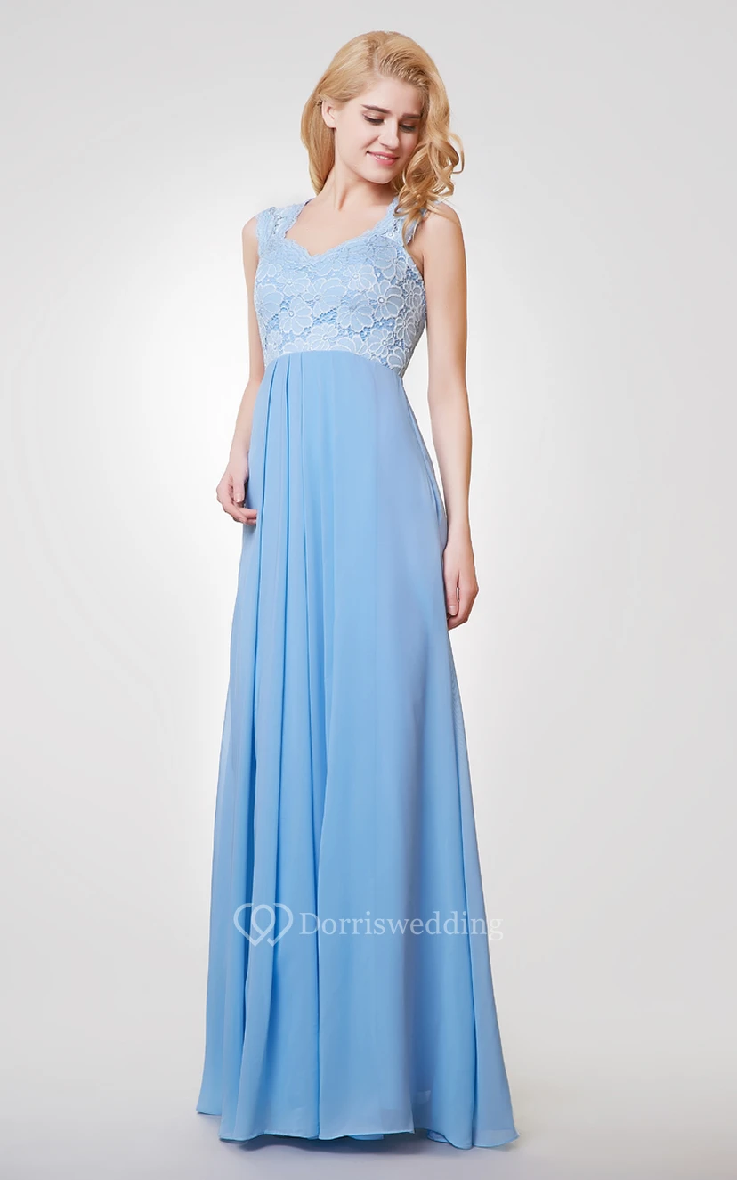 Langes A-Linien-Kleid aus Chiffon und Spitze mit Trägern