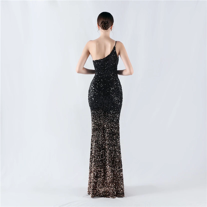 Sexy Abendkleid mit Samtsaum, Farbverlauf, Pailletten, hohem Schlitz und schräger Schulterpartie view 66