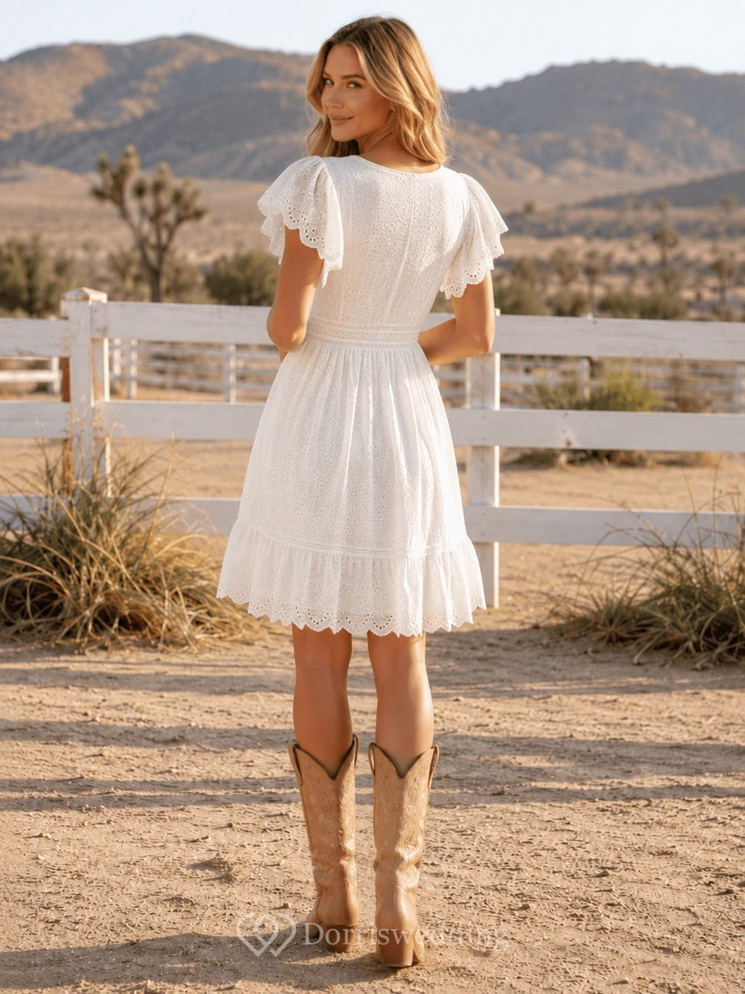 Vestido de novia informal bohemio de gasa con escote en V y corte en A, estilo western country. view 2