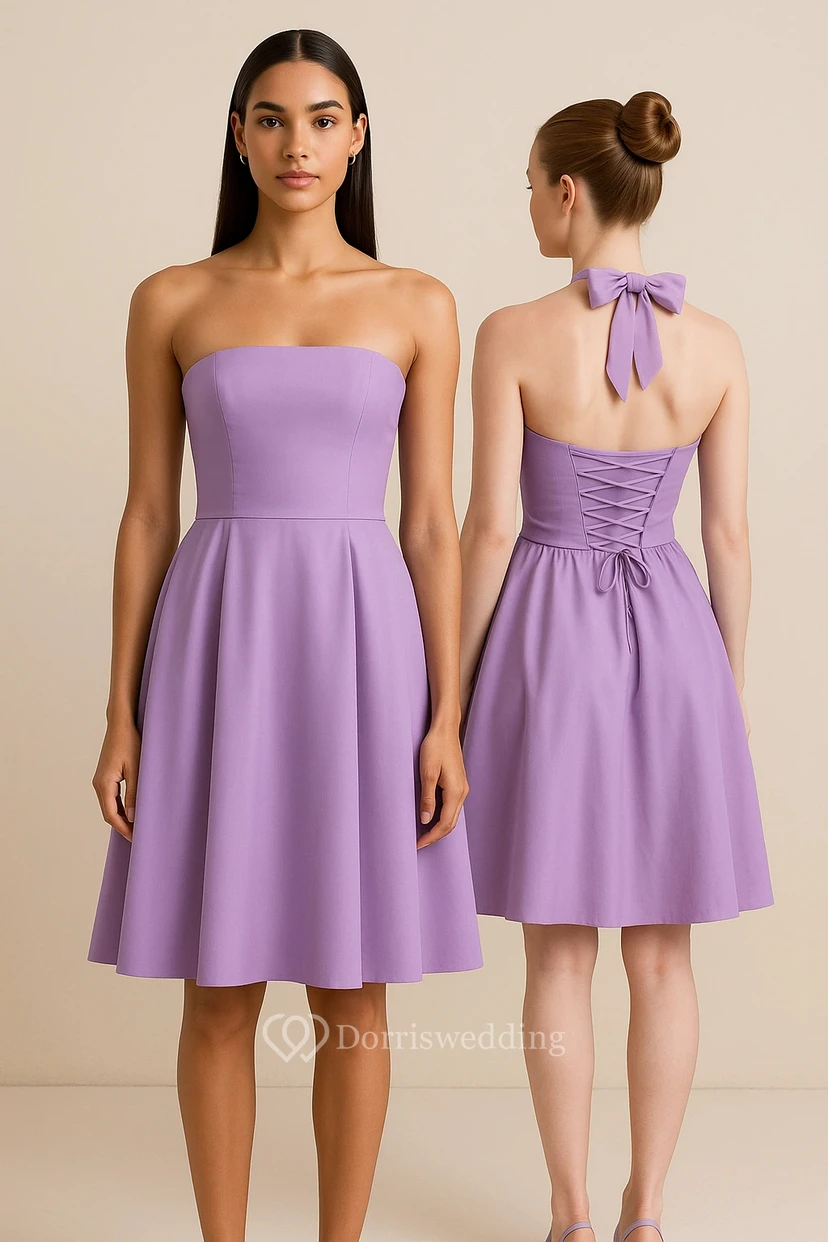 Kurzes lila Chiffonkleid mit Schnürung