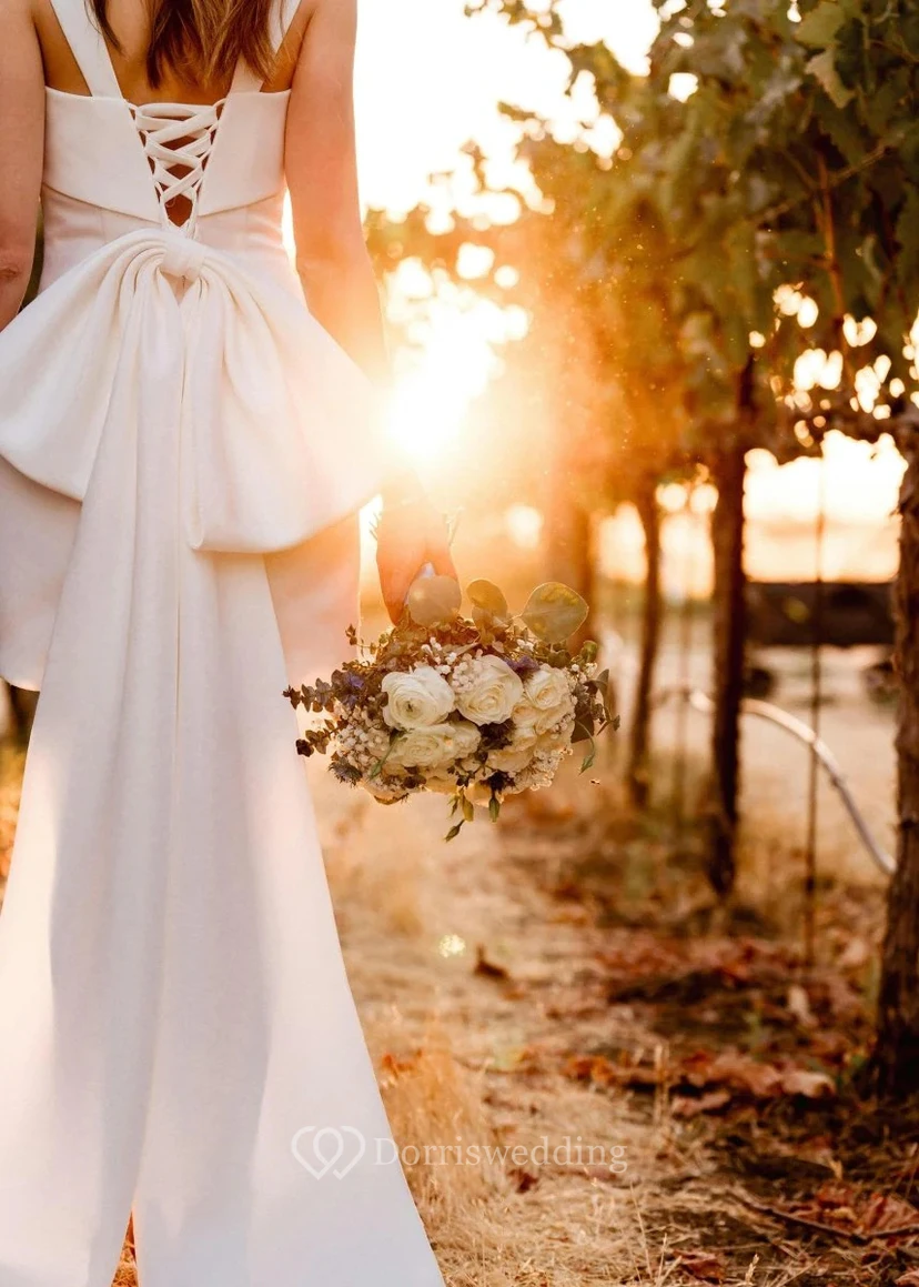 Chic Satin Square Neck Mini Wedding Dress - Perfect for Reception or Elopement view 7