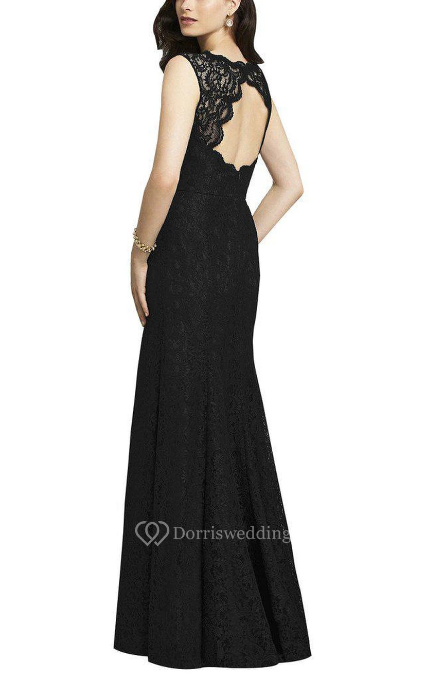 Illusion Lace Long Sheath Dress with Keyhole Back view 2