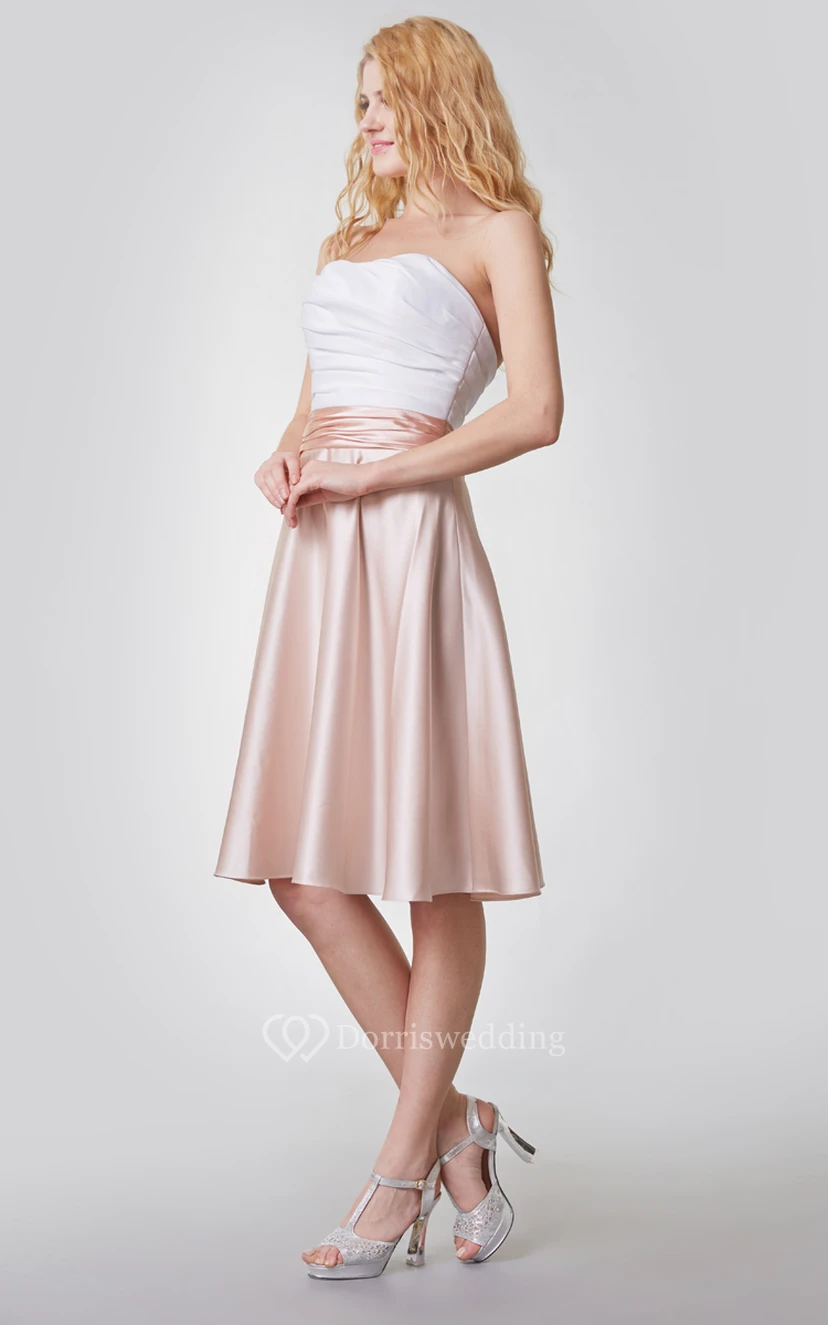 Refined Strapless A-line Shirt Satin Dress With Ruching view 5