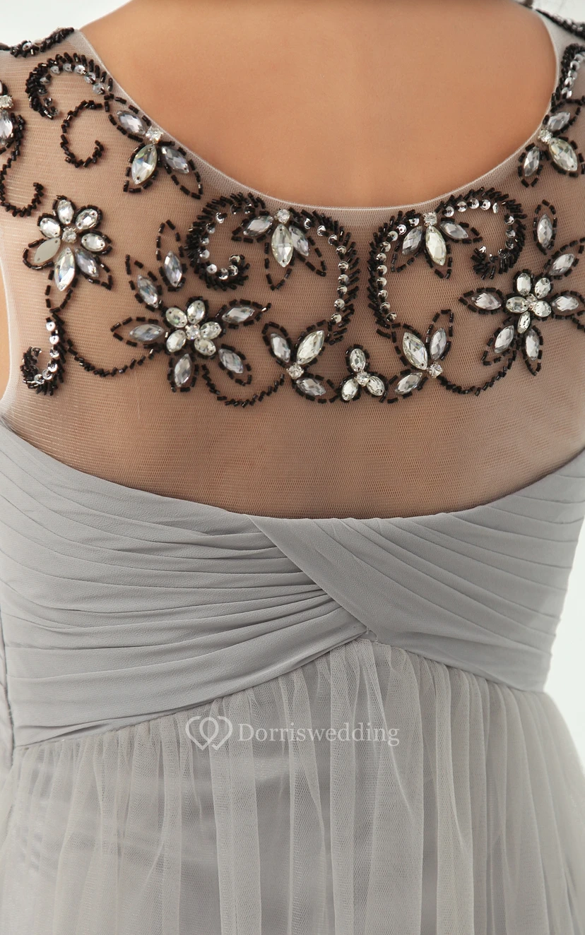 Modest Scoop Neckline Empire Tulle A-Line Gown Beading Top view 5