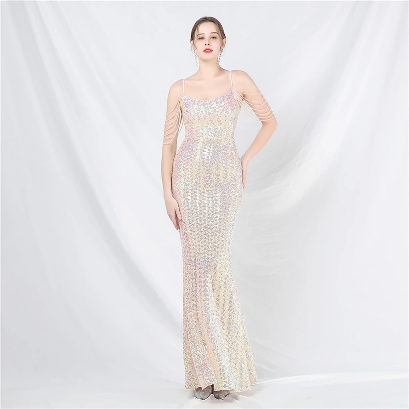 Robe de soirée longue à sequins et perles fantaisie view 20