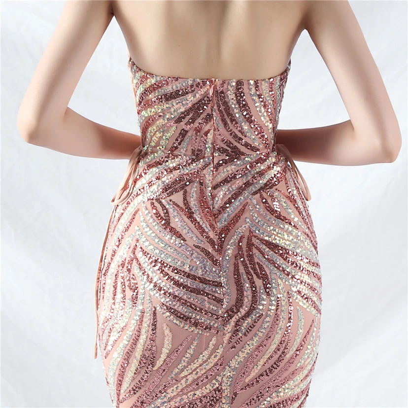 Vestido de noche con tirantes, top tipo tubo y lentejuelas apiladas encriptadas, con método de doble atado de cuerda. view 36