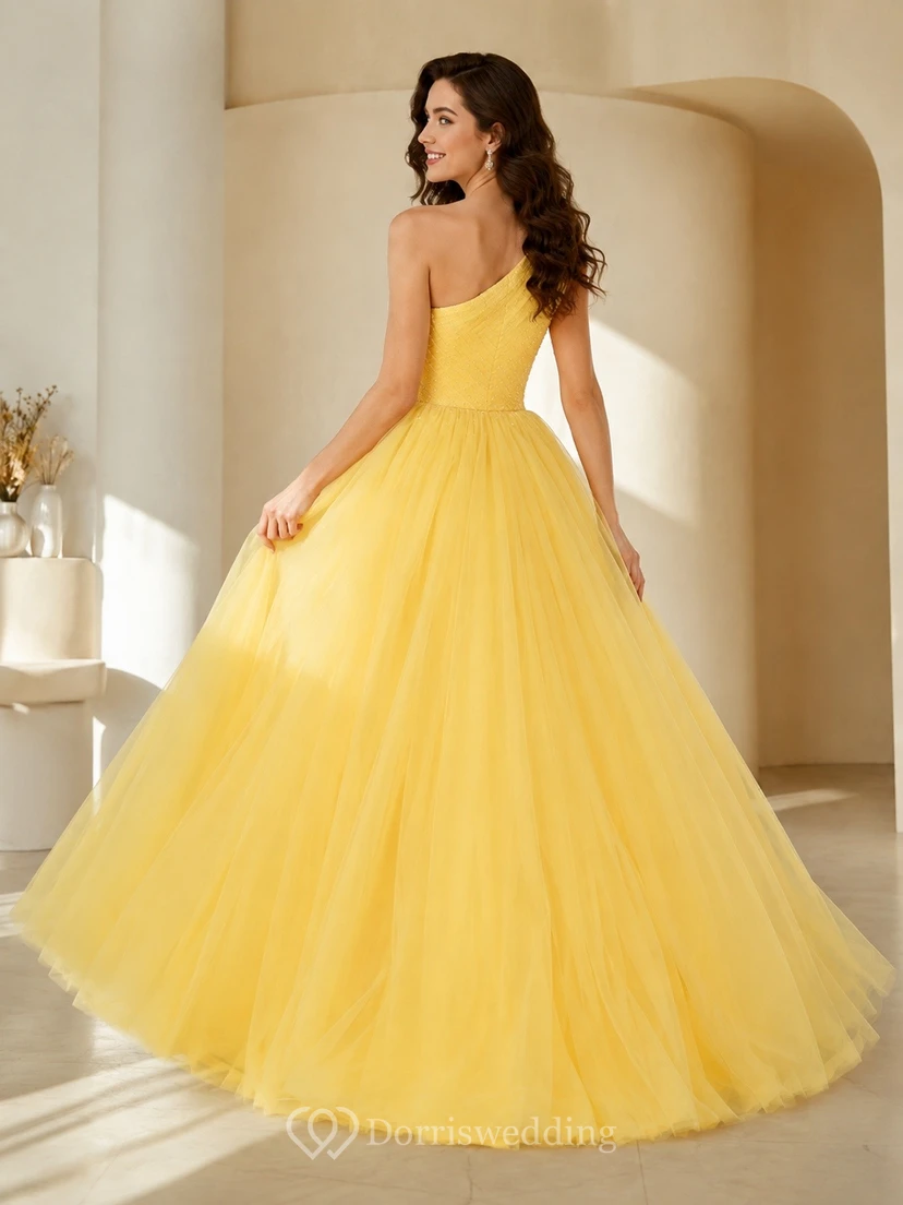 Yellow Satin Strapless Sweetheart A-Line Ball Gown Formal Dress view 2