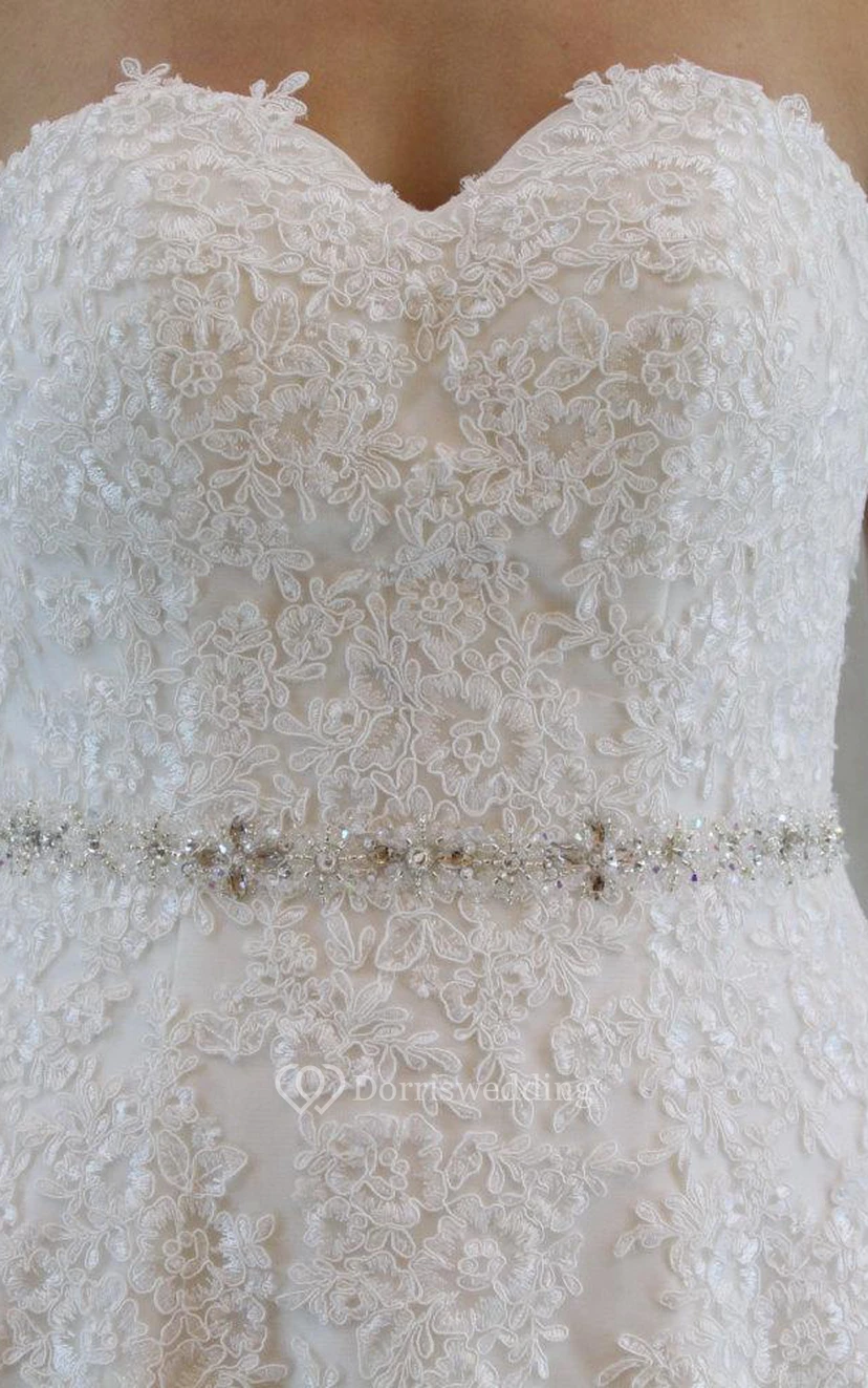 Sweetheart A-Line Lace and Tulle Dress With Beaded Waist view 2