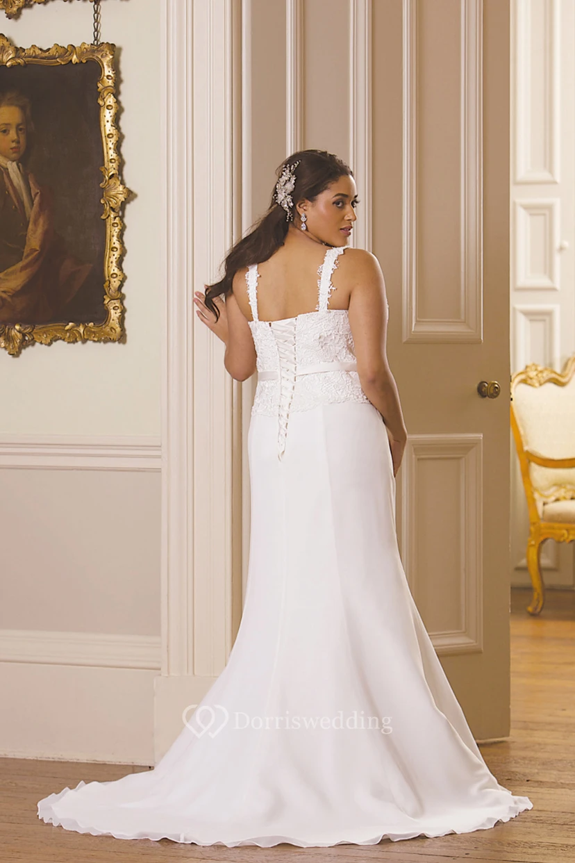 Sheath V-Neck Sleeveless Jeweled Chiffon Plus Size Wedding Dress With Draping view 2
