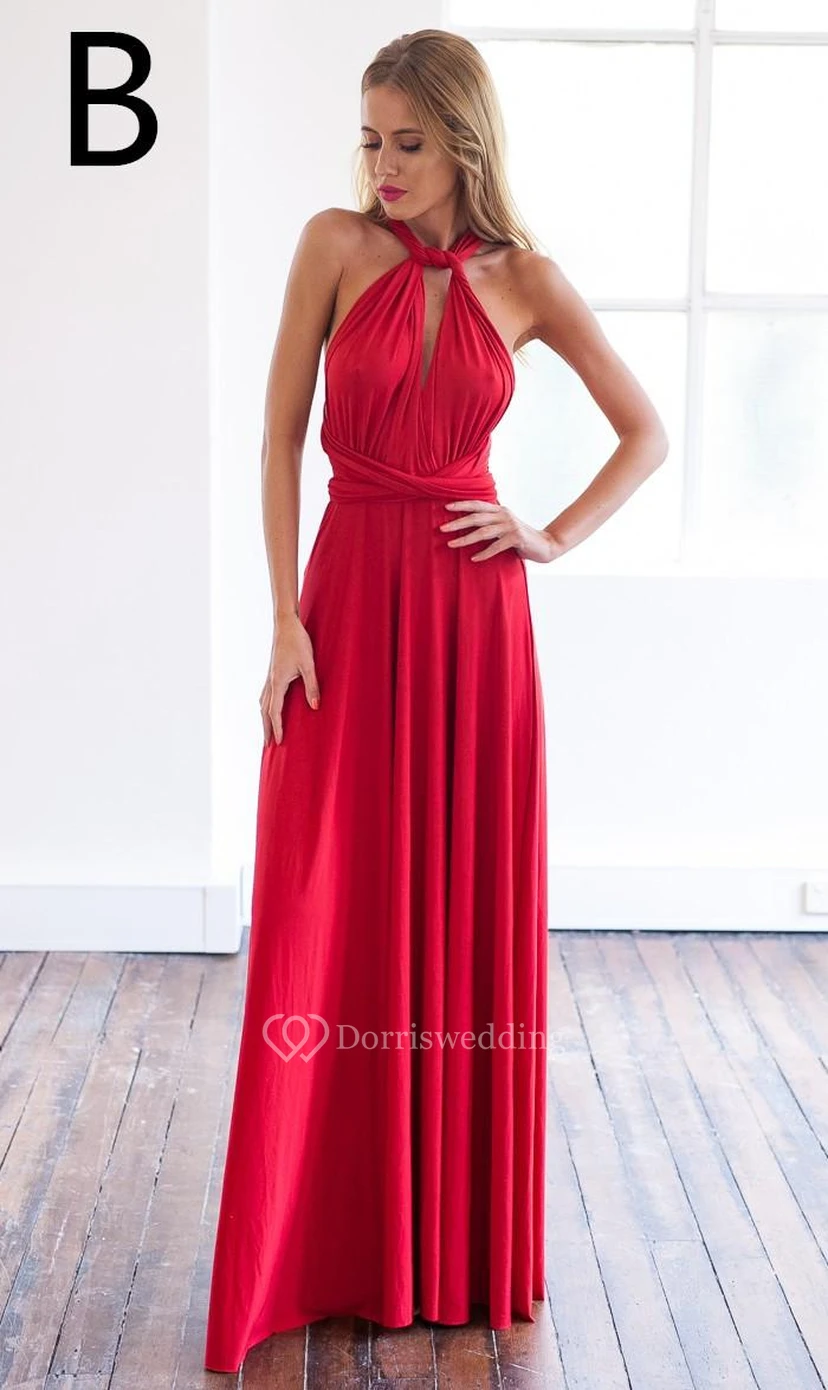 Sexy A-line Sleeveless Red Detached Prom Dress Floor-length view 2