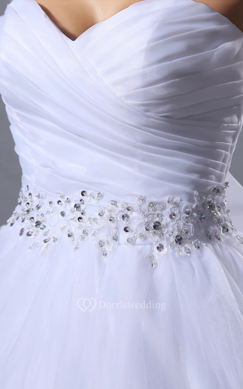 Criss-Cross Ruching Beaded Sash A-Line Ball Gown With Pleatings view 4