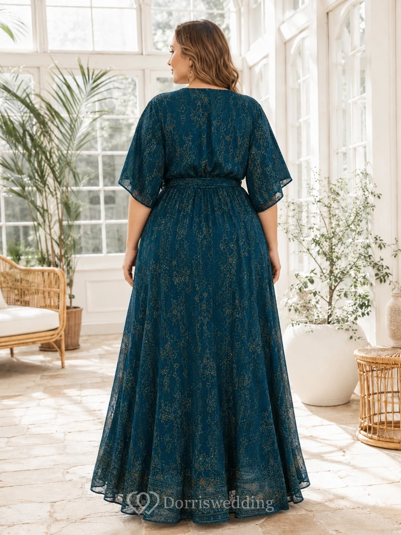 Peacock Boho V-Neck Short Sleeve Printed Plus Size Maxi Dress view 2