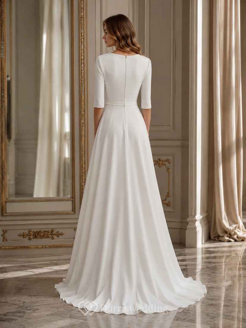 Simple Modest Half-sleeve Scoop-neck Casual Wedding Dress view 3