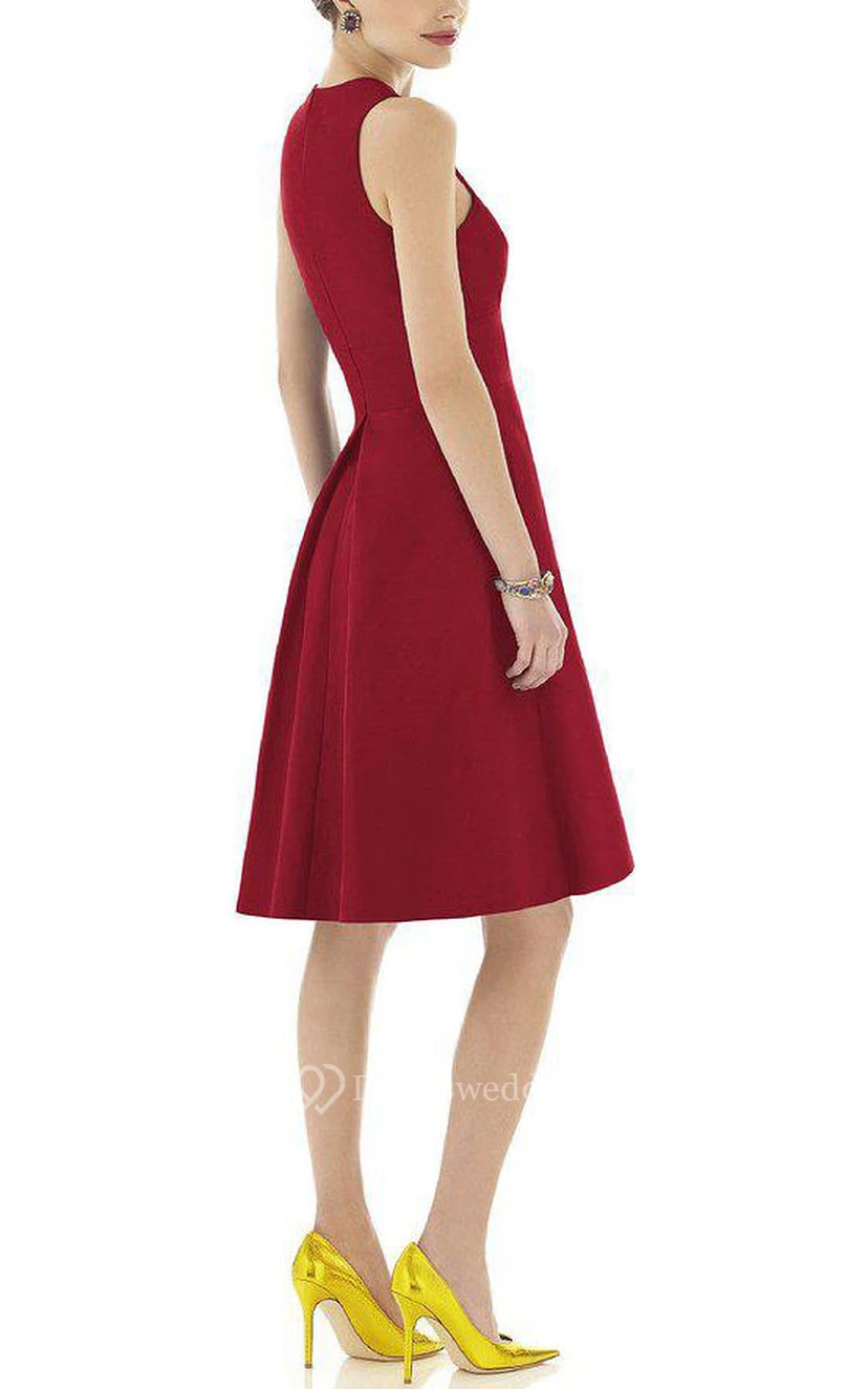 V-neck Sleeveless Satin Short Dress with Pleats view 2