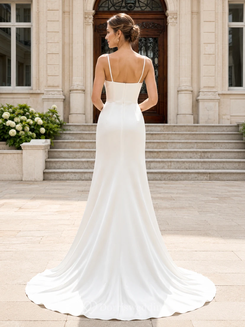 Square Neck Spaghetti Strap Satin Minimalist Civil Bridal Gown view 2