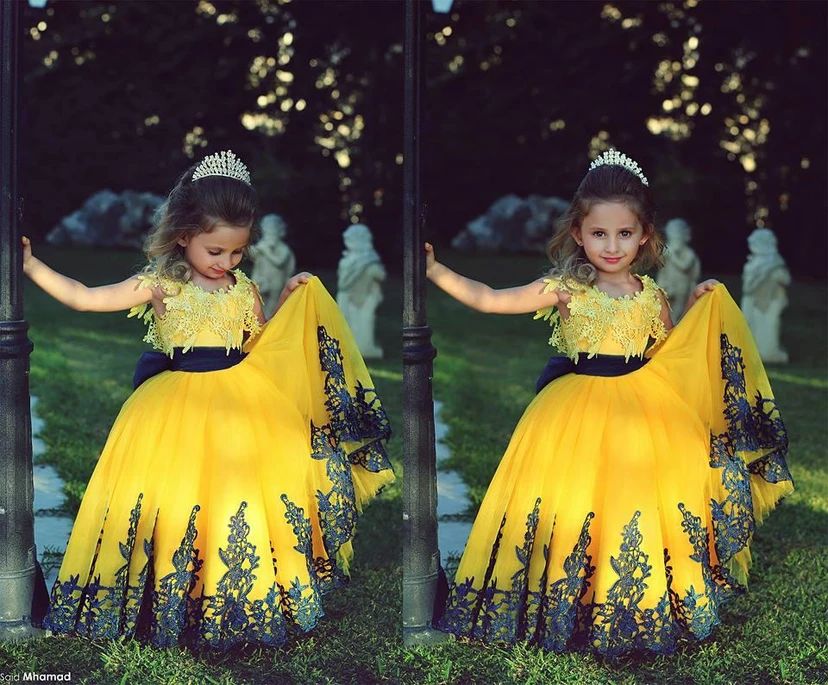 Lovely Yellow Appliques Flower Girl Dresses Floor Length Pageant Dresses view 2