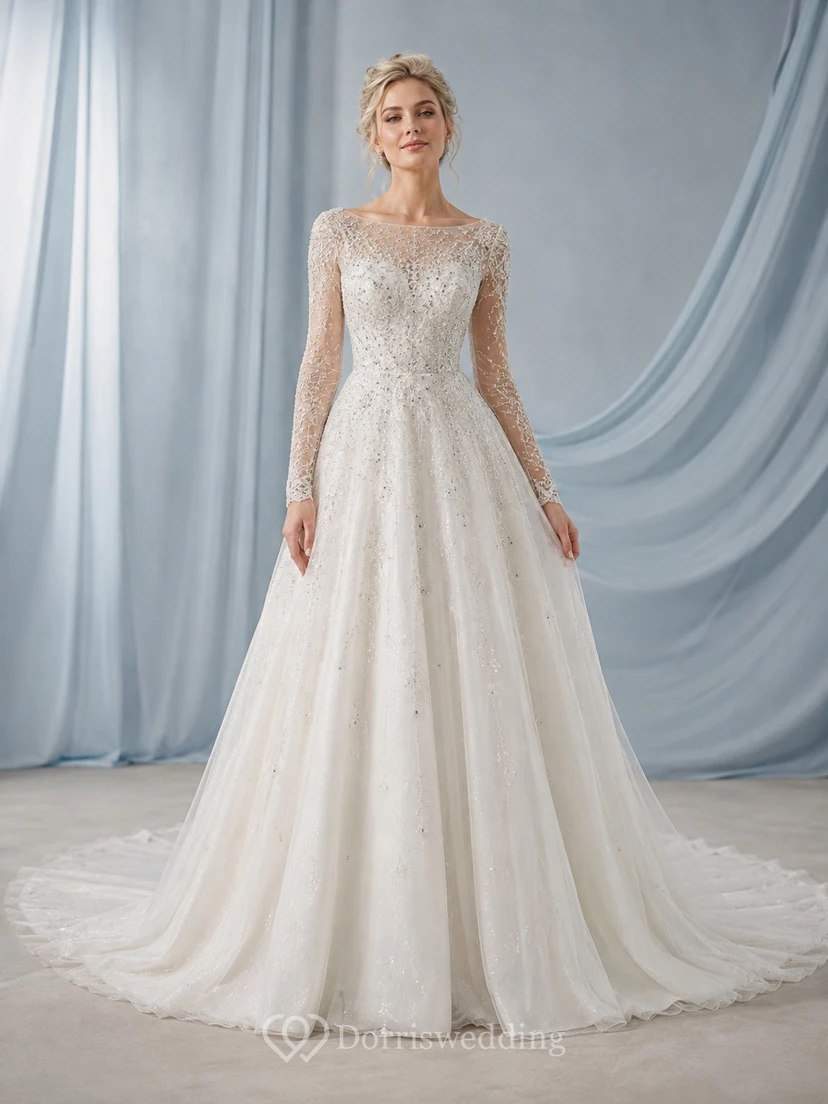 High Neck A-line crystal Elegant Bridal Wedding Dress
