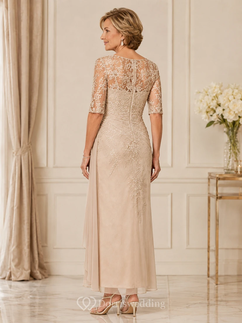 Champagne Cascading Drape Mother Dress Champagne Square Sheath Ankle-length view 2