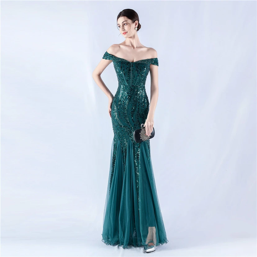 Craft Beading Mesh Sequins Evening Dress Annual Meeting Performance Host view 50