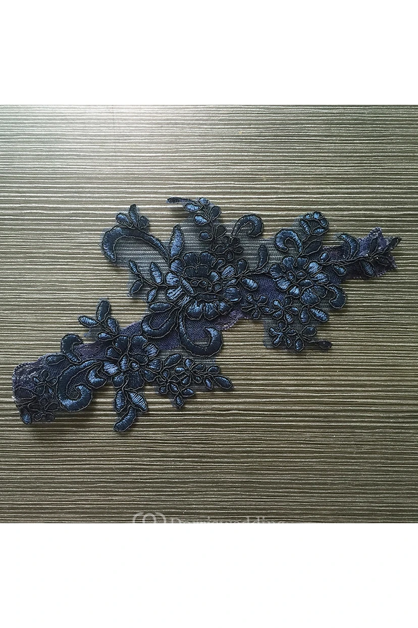 Blue Large Flower Lace Elastic Garter Within 16-23inch