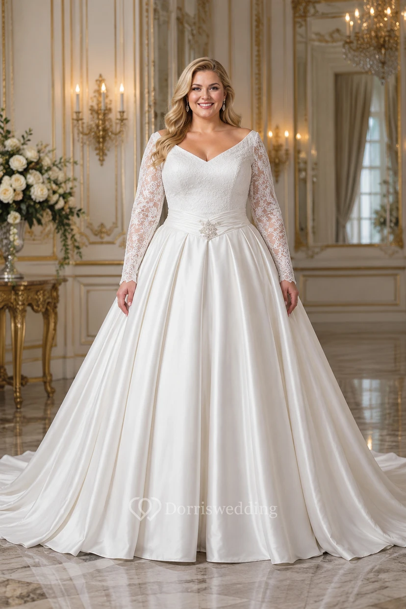 A-Linien-Ballkleid, Teelänge, V-Ausschnitt, lange Ärmel, Perlenbesatz, Jacke aus Chiffon, Tüll, Spitze, Pailletten, Organza, Satin view 4