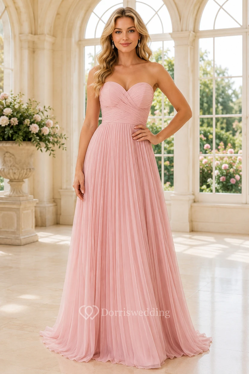 Plus Size Blushing Pink Strapless Pleated Chiffon A-Line Bridesmaid Dress