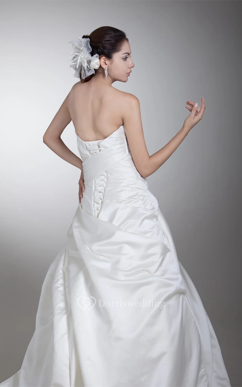 Unique Sleeveless Satin Strapless a Line Most Wedding Dresses view 8