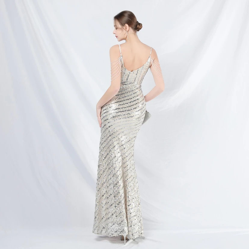 Craft Beaded Long Suspender Evening Dress view 32
