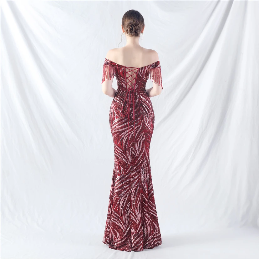Palace Herringbone Waist Strap Heavy-Crafted Beaded High-End Evening Dress view 6