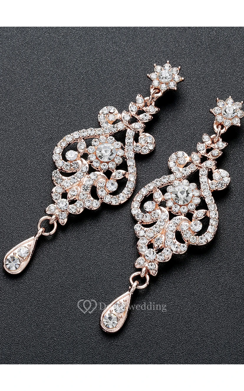 Trendy Rose Gold Rhinestone Necklace and Earrings Jewelry Set view 3
