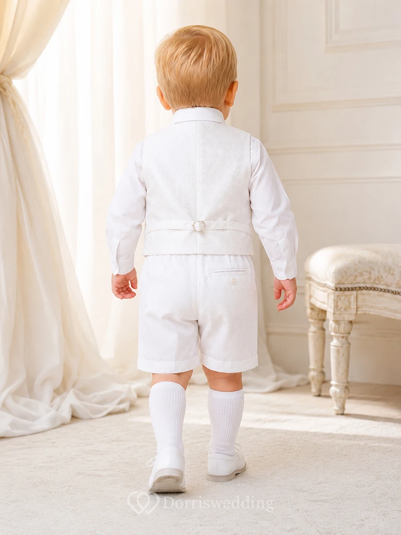 White Formal Vest Bow Tie Short Christening Suit Set for Baby Boy view 2