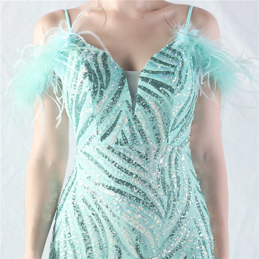 Crafted Ostrich Feather Stacked Sequins Splicing Mesh Gauze High-End Evening Dress Clothes view 88
