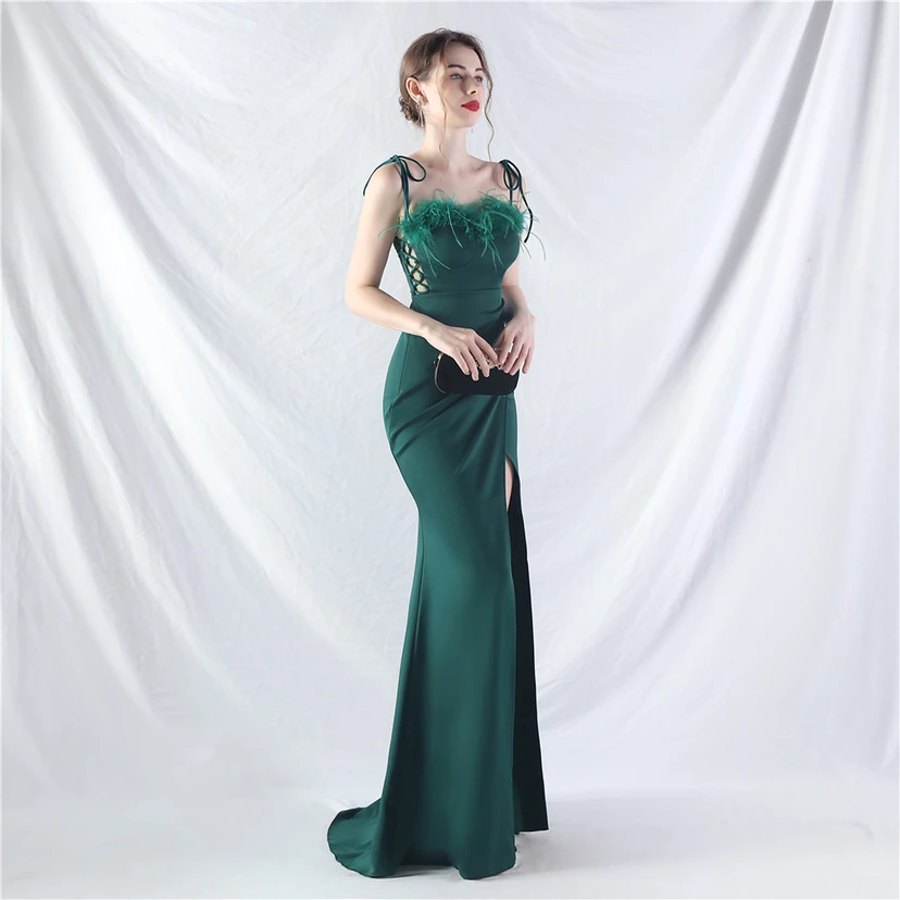 Double-Binding Waist-Shaped Ears Adjustable Satin Evening Dress view 25