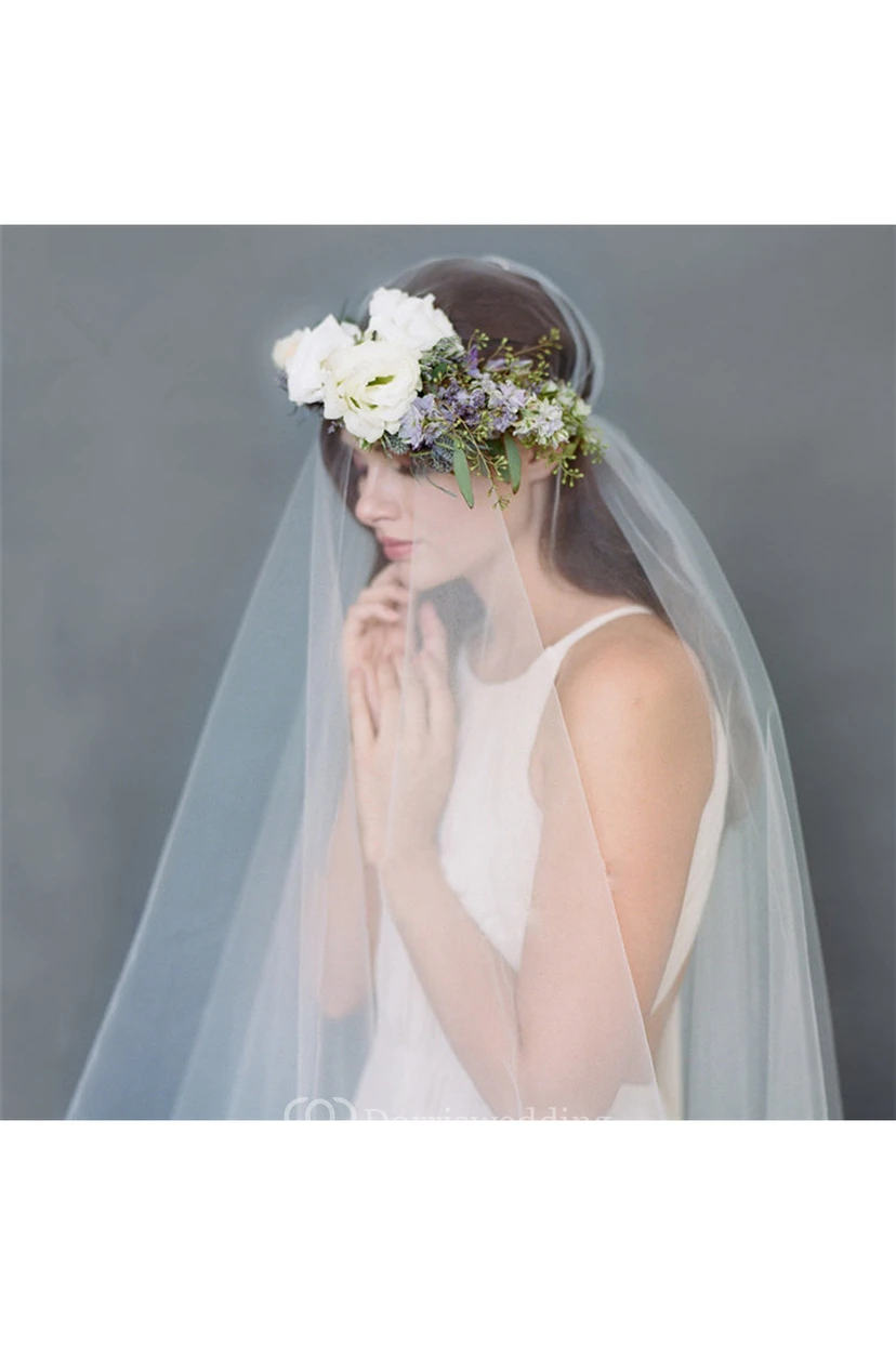 Simple Romantic Tulle Long Wedding Veil view 4