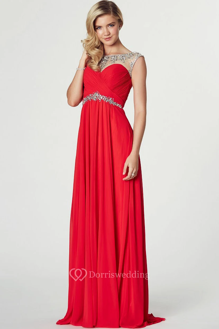 Sheath Bateau Neck Criss-Cross Sleeveless Chiffon Prom Dress