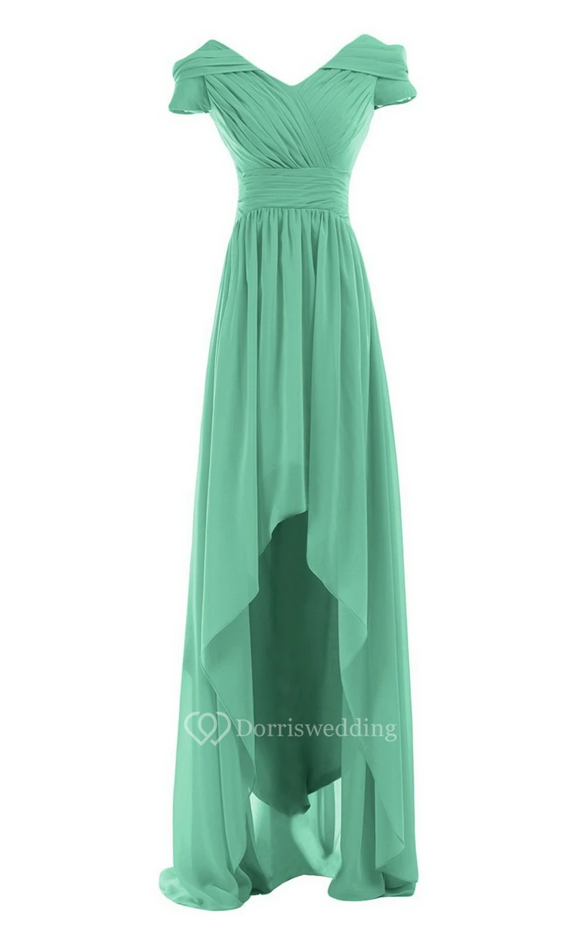 Short-sleeved Highlow Empire Ruched Chiffon Dress view 13