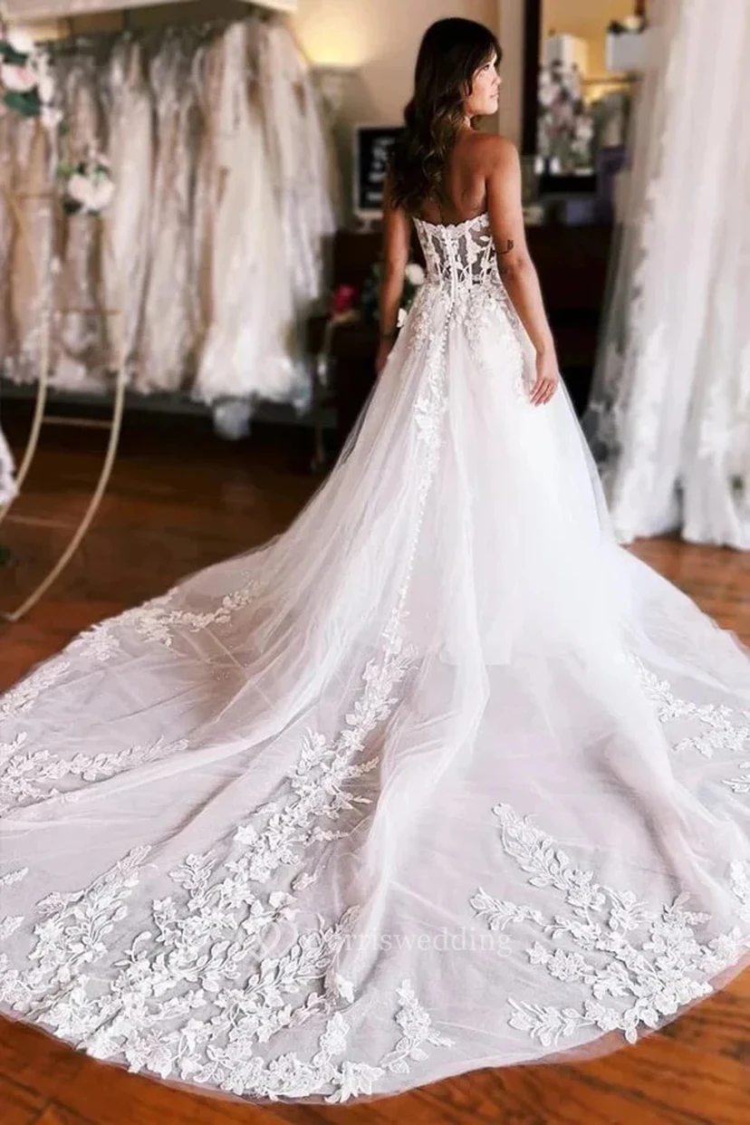 Sweetheart Tüll-Ballkleid mit Kerbe und Spitze, A-Linien-Schnitt view 2