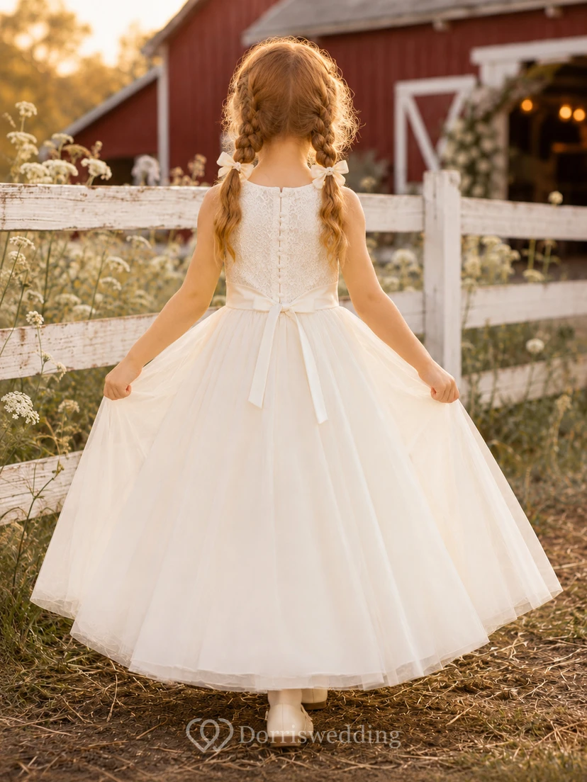 Ärmelloses Tüllkleid für Blumenmädchen mit Schleife am Rücken view 2