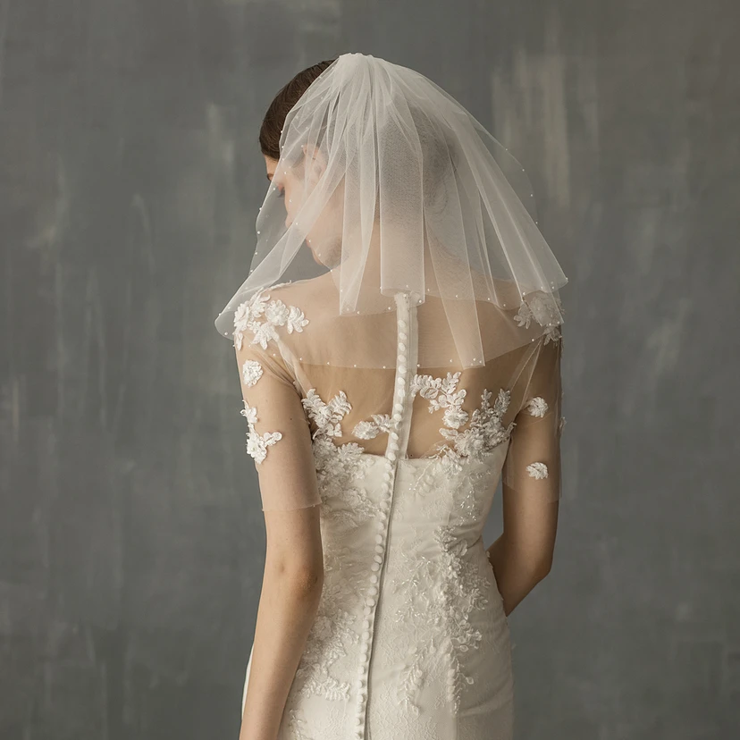 Two Tier Soft Beaded Shoulder Veil view 4