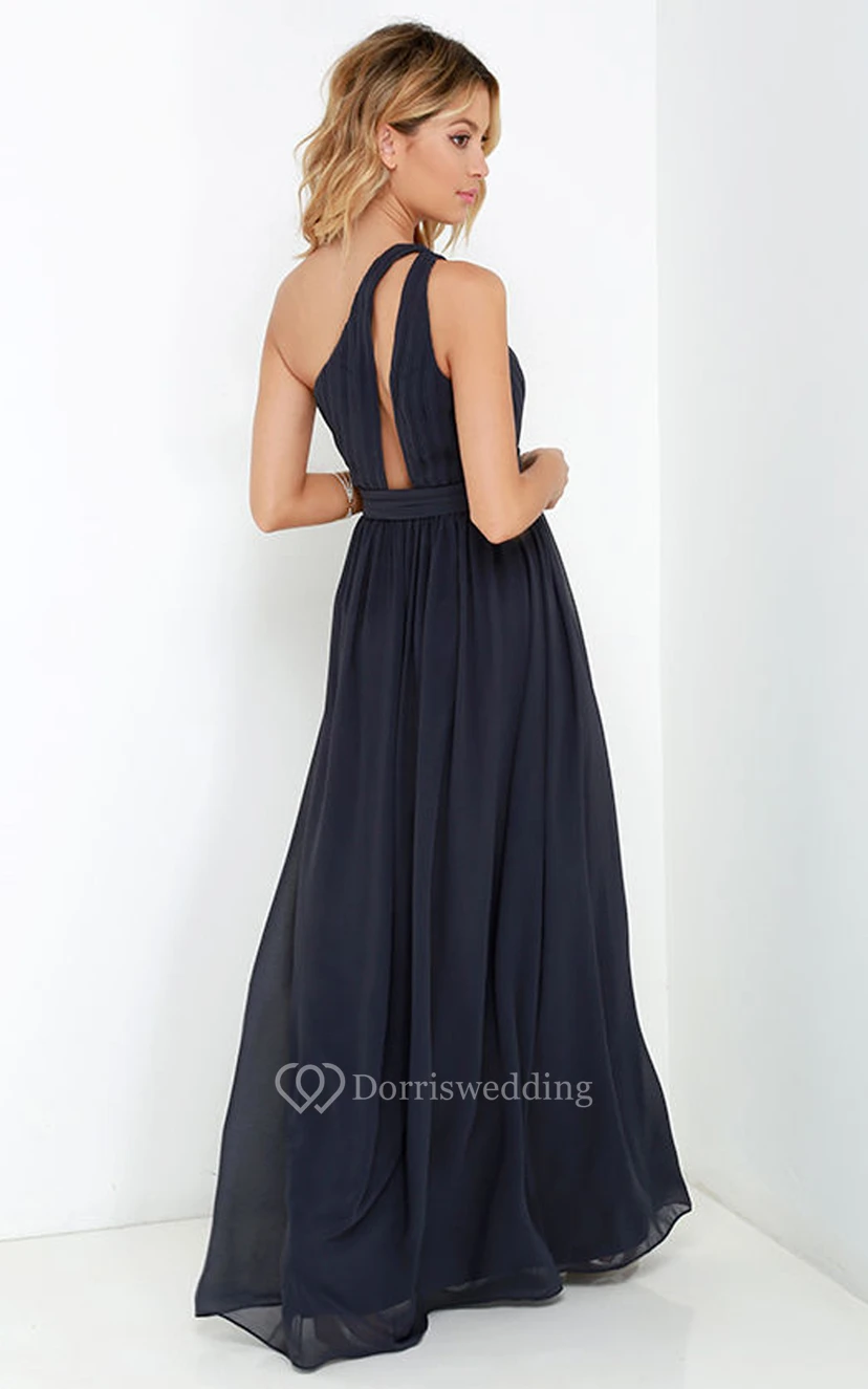 Long One-Shoulder Chiffon A-Line Unique Dress view 12
