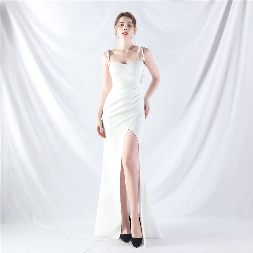 Vestido de noche de satén con cintura y orejas fijas, nueva tendencia, con dos métodos de atado de cuerda. view 51