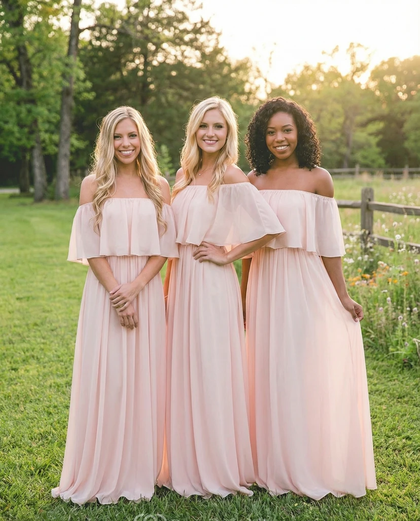 Ruched Off-the-Shoulder Chiffon Formal Gown