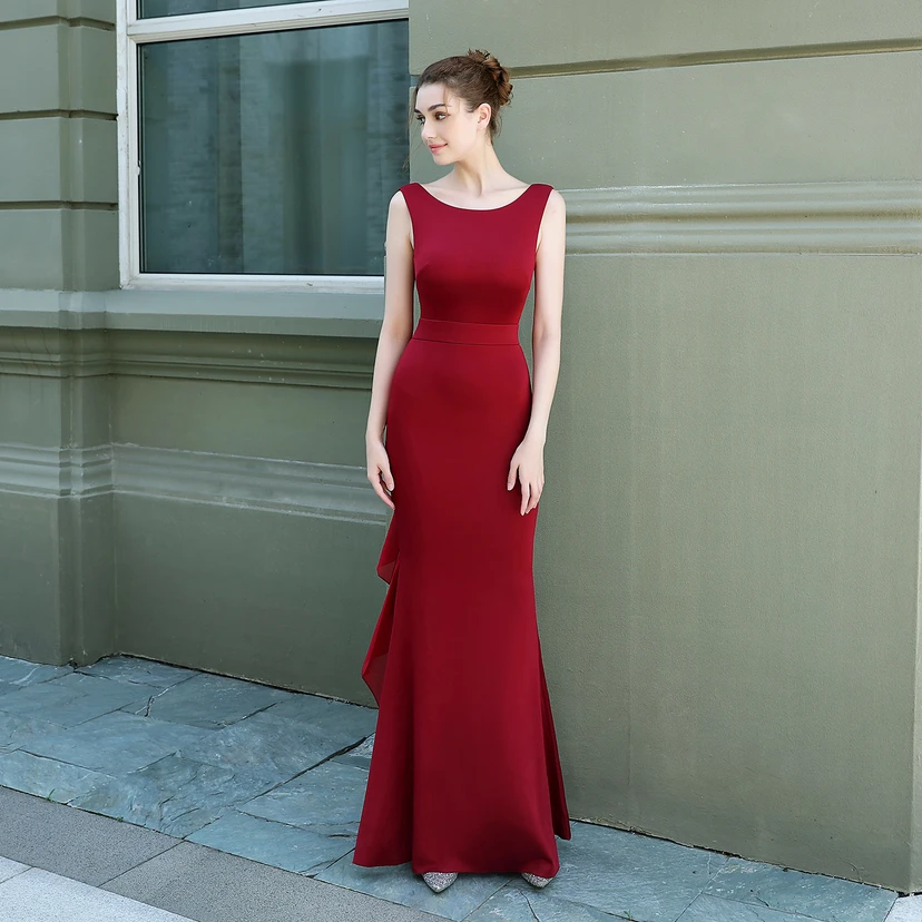 Abendkleid für die Braut, lang, ärmellos, rot, mit schmalem Meerjungfrauenschnitt, geeignet für Dankesbankette, Hochzeitsfeiern, Auto-Modelltreffen und Ausstellungen view 18