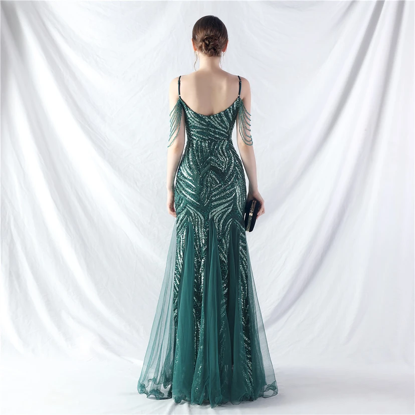 Layered Beads Spliced ​​Mesh High-End Evening Dress view 99