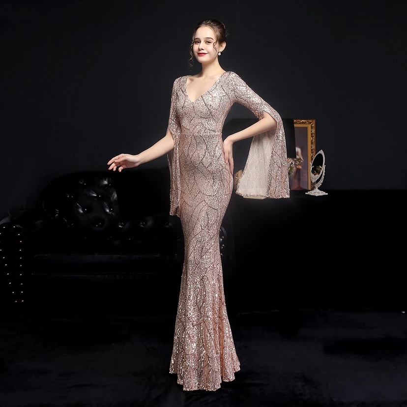 Robe de soirée élégante à sequins, longue, cintrée et sirène, idéale pour les réceptions et les célébrités. view 39