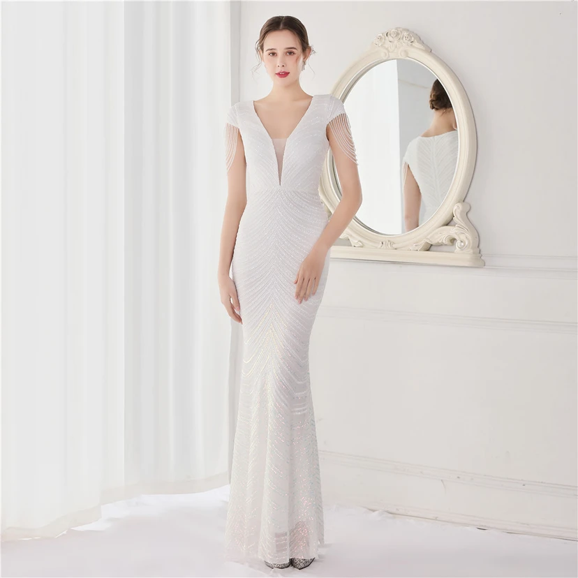 Paillettenbesetztes, handwerklich perfekt gefertigtes, perlenbesetztes Party-Abendkleid – sexy langes Kleid für die Braut view 46