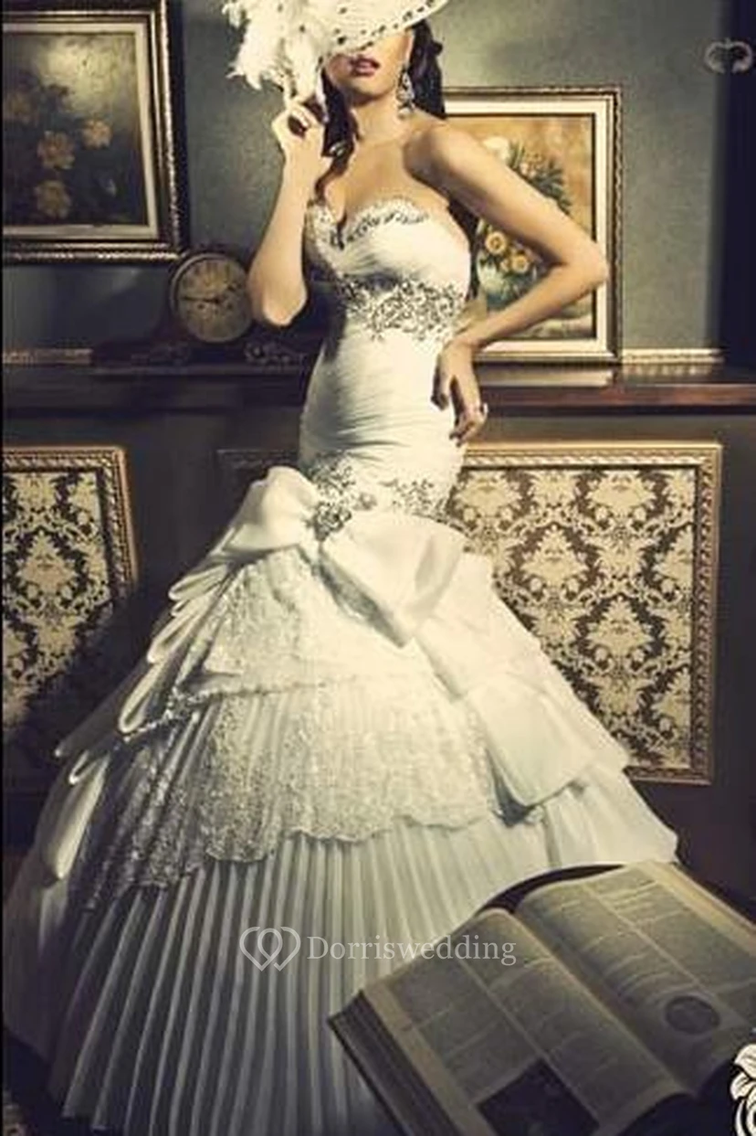 New Fashion Lace Beaded Mermaid Wedding Dresses Lace Bling Bling Wedding Gowns